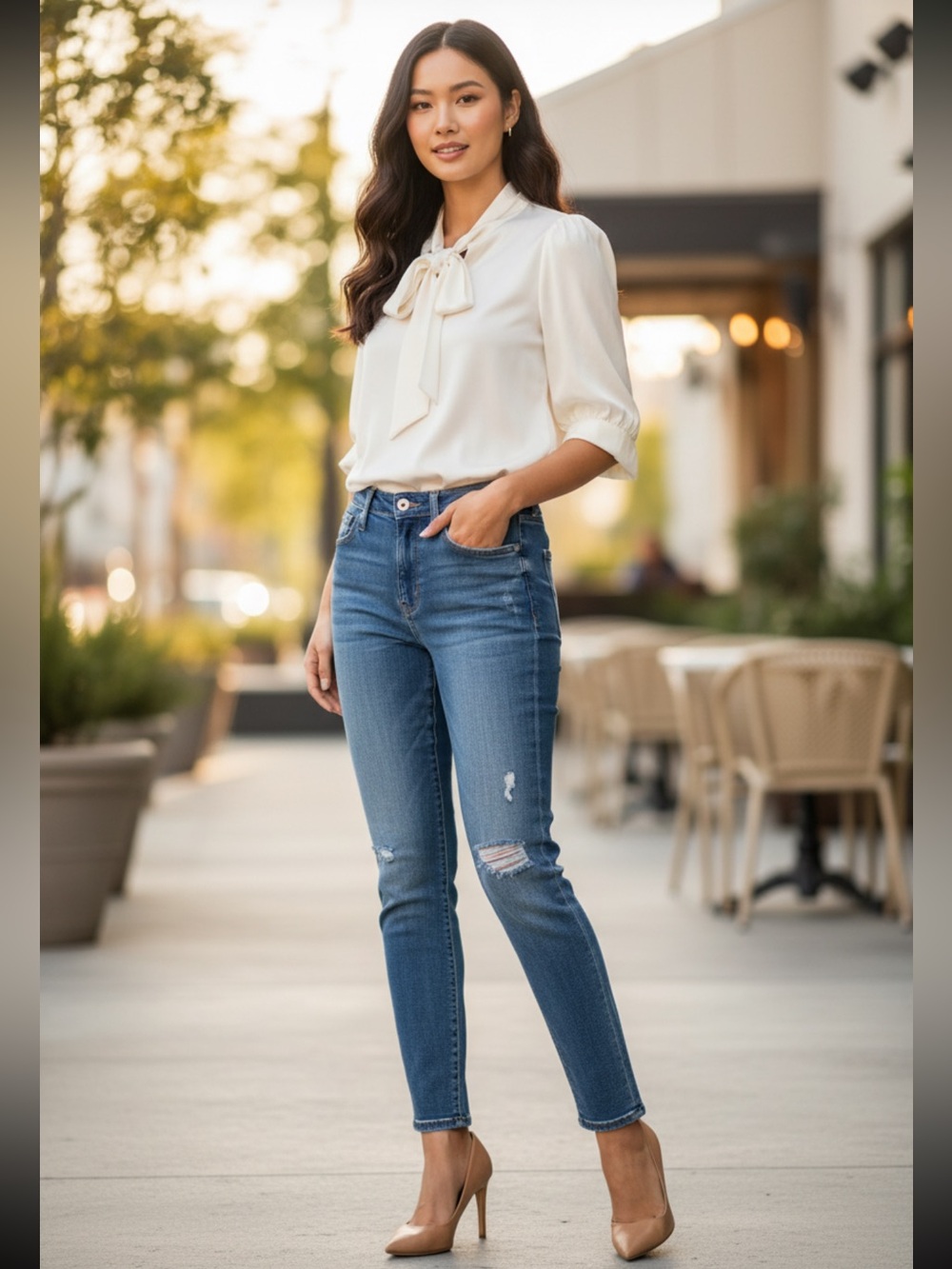 Lucky Brand Medium Blue Skinny Jeans with Knee Distress